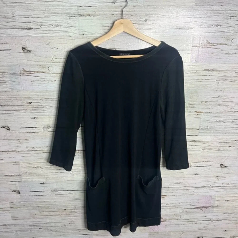 Theory black long sleeve mini dress with pockets size medium